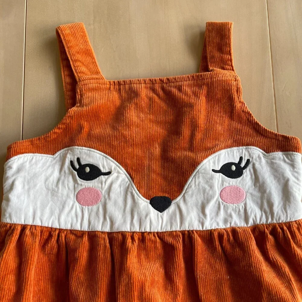 Gymboree‎ Girl's Orange Fox Corduroy Jumper Dress - Size 7
